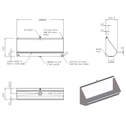 300mm Projection Wall Hung Stainless Steel Urinal 300mm Projection Wall Hung Stainless Steel Urinal