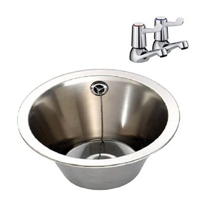 Stainless Steel 340mm Inset Wash Bowl With Lever Taps Stainless Steel 340mm Inset Wash Bowl With Lever Taps