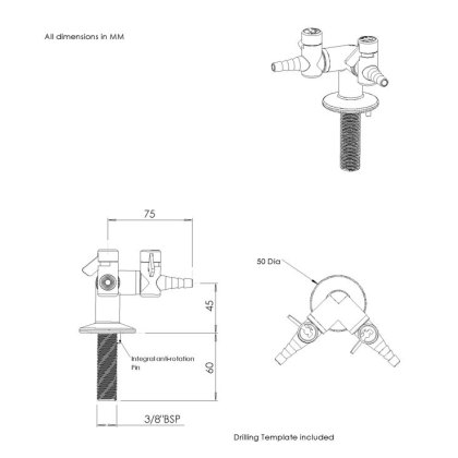 Two Way Bench Mounted Gas Tap