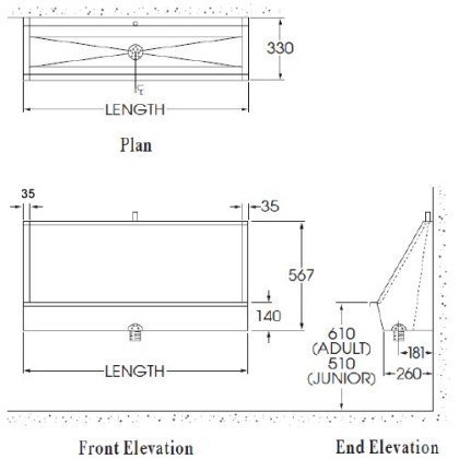 Vandal Resistant Wall Hung Trough Urinal 2400mm