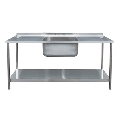 1800mm Single Bowl Double Drainer Catering Sink Top on Frame 650mm Projection 1800mm Single Bowl Double Drainer Catering Sink Top on Frame 650mm Projection
