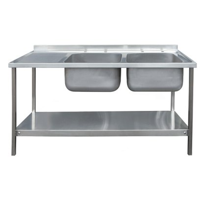 1500mm Double Bowl Single Drainer Catering Sink Unit On Frame 600mm Projection 1500mm Double Bowl Single Drainer Catering Sink Unit On Frame 600mm Projection