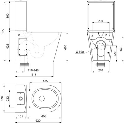 Close Coupled Toilet - Stainless Steel Close Coupled Toilet - Stainless Steel