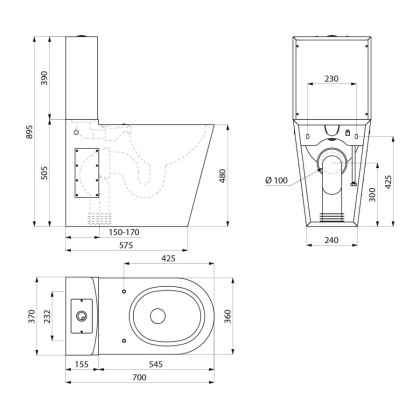 Accessible Close Coupled Toilet - Stainless Steel Accessible Close Coupled Toilet - Stainless Steel