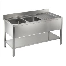 Catering Double Bowl Single Drainer On Frame 1500mm Catering Double Bowl Single Drainer On Frame 1500mm